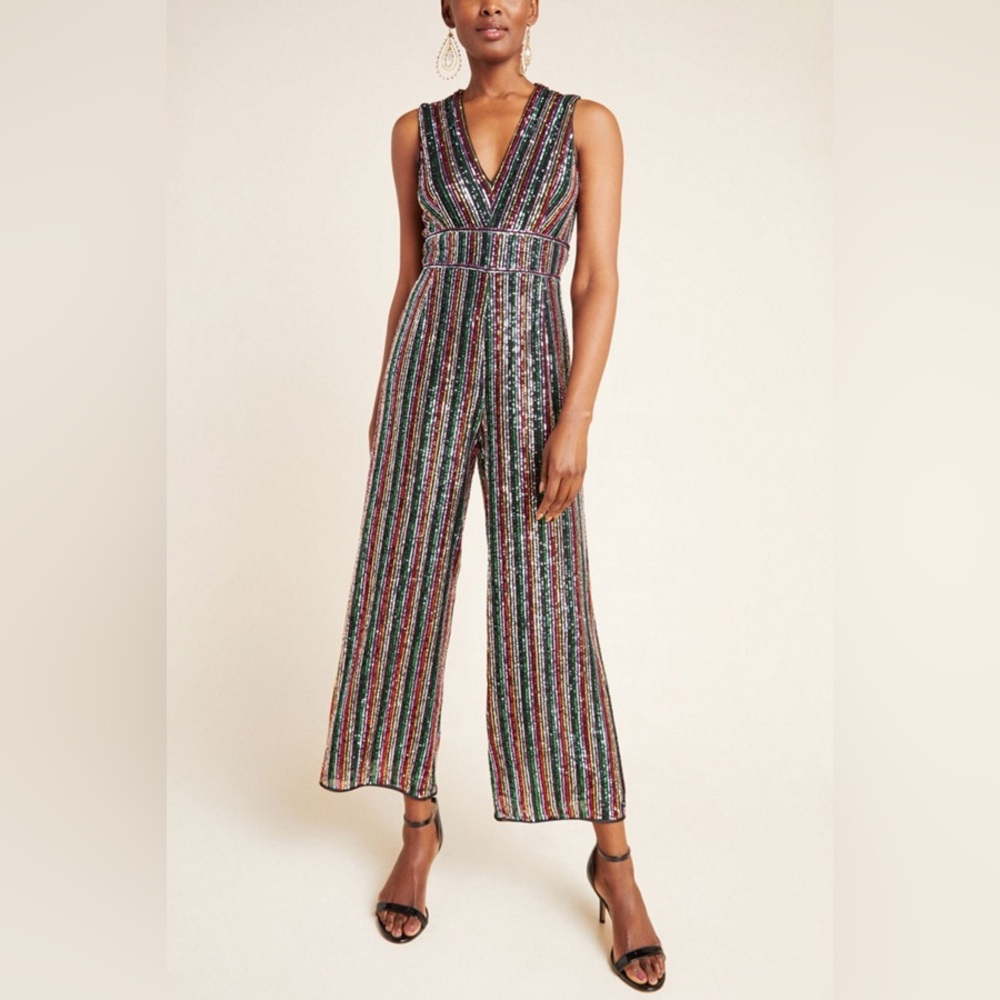 SAYLOR NYC Winnipeg Sequin Rainbow Multi Striped Jumpsuit Small NOOWORKS
